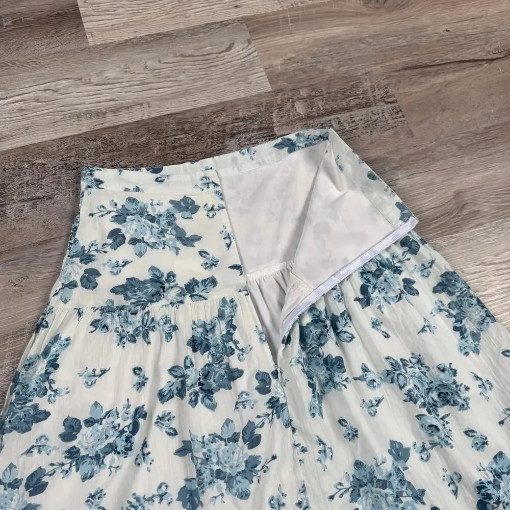 NWT dRA Los Angeles Blue Floral Midi Skirt Coquette Cottagecore Medium